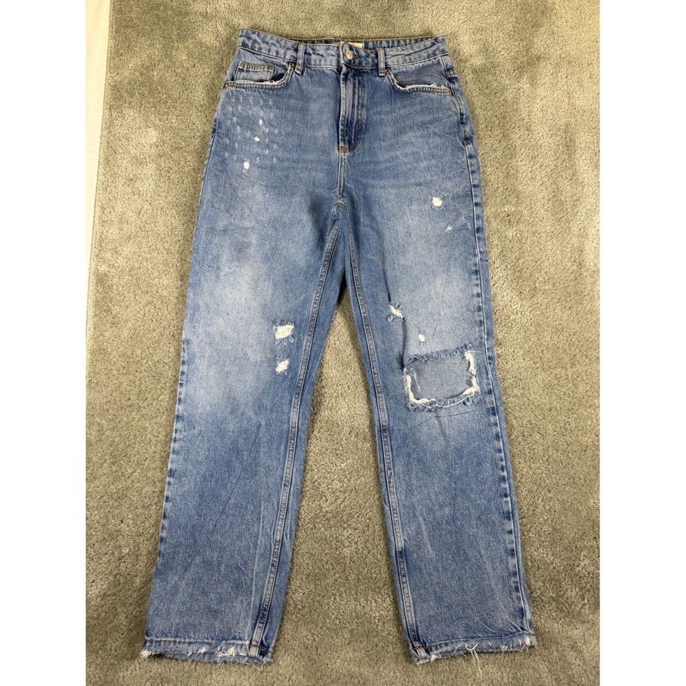 We The Free Free People Distressed High Rise Straight Leg Jeans Blue 27